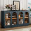 Buffet de rangement bleu marine. 4 portes avec tablettes réglables pour le salon. Conception et fabrication élégantes. Grande armoire à trou de câble - bleu marine. Buffet repas. Tablettes,