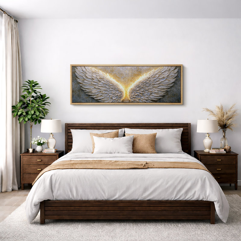 «Classic Angel White Wings Light Glow Abstract», impression sur toile encadrée, Naturel, H 20 po x l 60 po x P 1,5 po