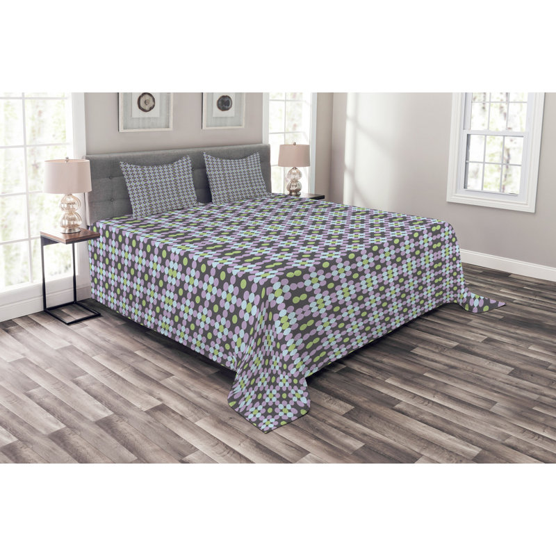 Abrish Purple/Blue/Green Microfibre Bedspread Set, 220 x 264 cm