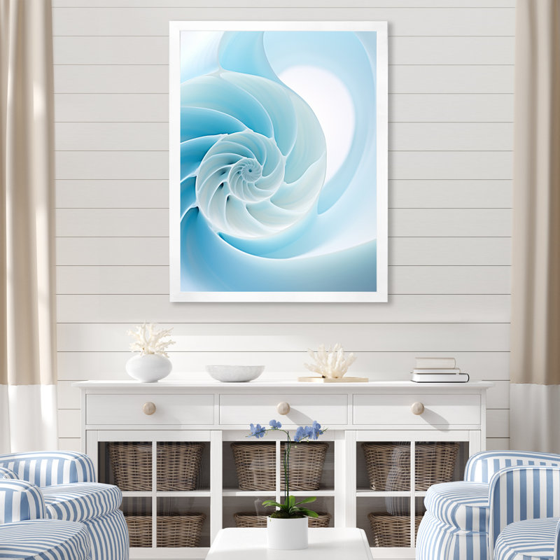 Abîme azur, Nautilus spirale sur toile, H 20 po x l 12 po x P 1 po, Cadre simple blanc