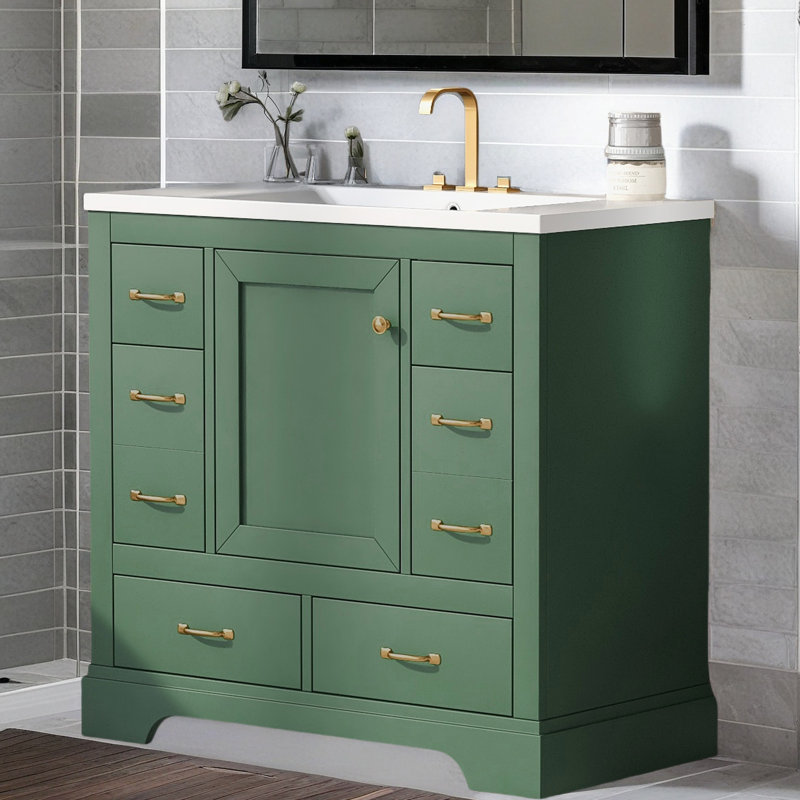 Meuble-lavabo 36 po sans lavabo, base d'armoire seulement, six tiroirs, diviseur de tiroir multifonctionnel, tablette réglable