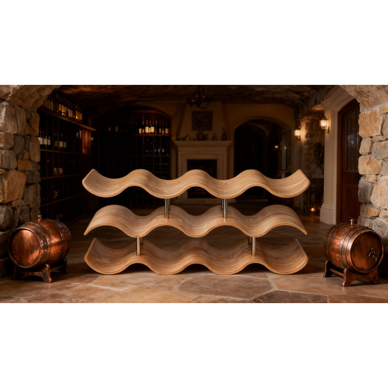 Solid Oak Wood Countertop Wine Rack, Modern Tabletop Wine Storage Holder With X-Brace Design, Organizes And Displays 11 Bottles For Kitchen, Dining Room, Bar Or Cabinet