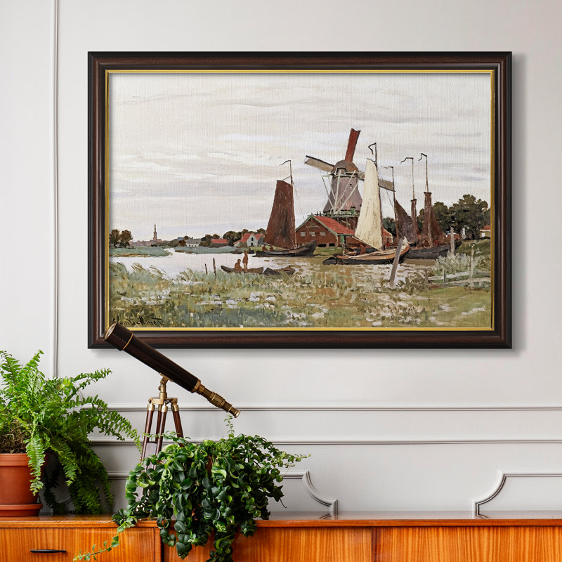 Moulin à vent à Zaandam, 1871 - Claude Monet - Toile encadrée sur mesure, 24x34 INNER SIZE, Framed Canvas, Walnut Gold Lip