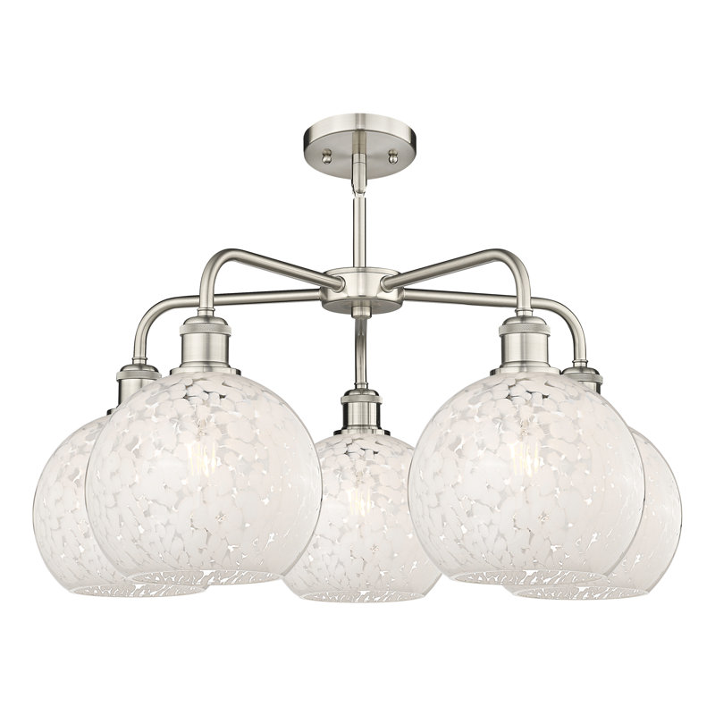 Lustre suspendu 5 lumières Ballston White Mouchette, H 15,5 po x l 26 po x P 26 po, Nickel satiné