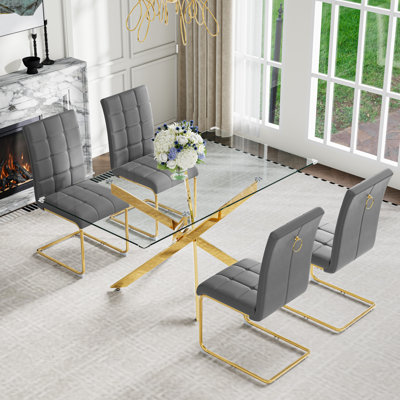 5-Piece Modern Dining Set – Tempered Glass Table With Stainless Steel Base And 4 Faux Leather Chairs