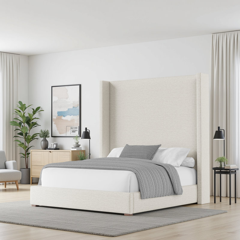 Esparto Upholstered Wingback Bed, Off White Revolution®, King