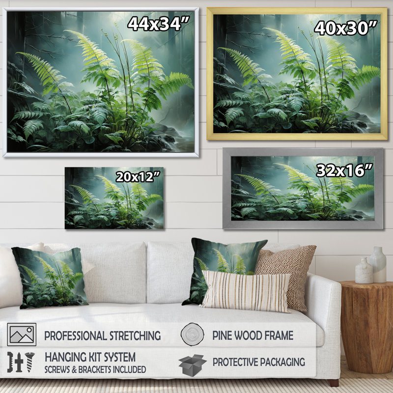 " Ferns Romantic Impression III ", Cadre doré à une seule photo, H 12 po x l 20 po x P 1 po