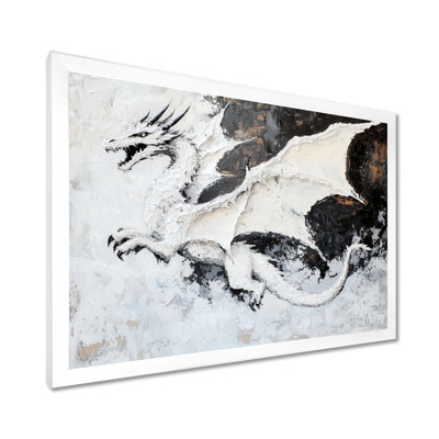 «Black and White Dragon In Flight - Dragons», reproduction d'art murale