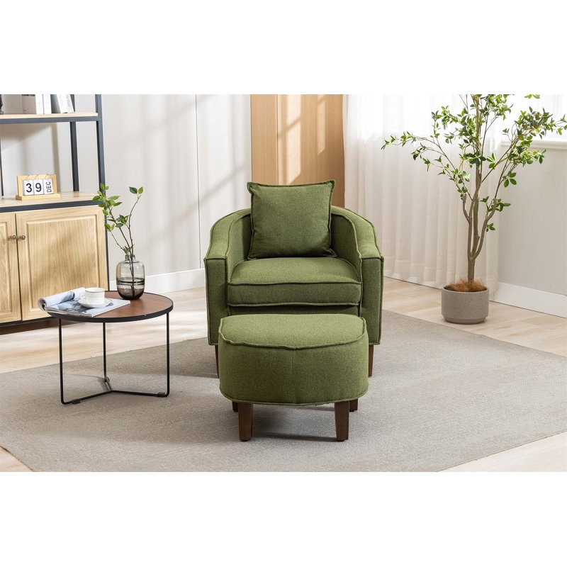 Confortable fauteuil d'appoint Mid-Century moderne avec repose-pieds pour la détente, Polyester vert olive