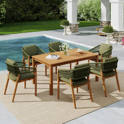 7-Piece Outdoor Solid Wood Dining Set With Umbrella Hole