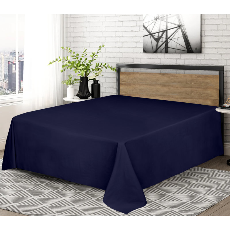 Franceschino Luxury 100 Egyptian Cotton Flat Sheet – 300 Thread Count, Soft, Breathable & Hotel Quality, Navy, Kingsize (5')