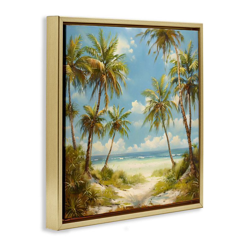 Cadre flottant Bright Palms Tropical Paradise, design Creative Studio, H 25 po x l 25 po, Cadre flottant métallique doré