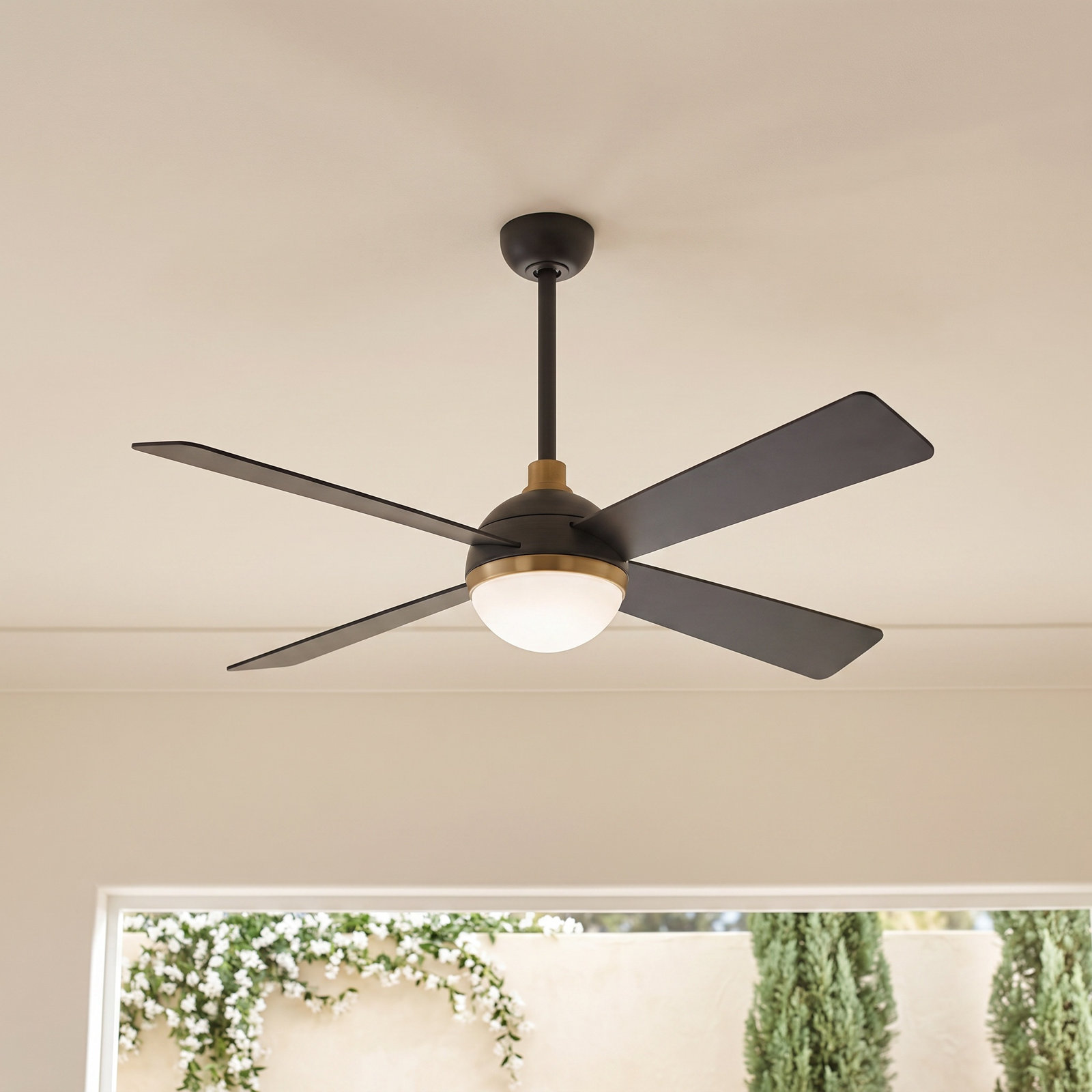 54" Ceiling Fan with LED Light Kit, Soft Brass with Brushed Carbon Blades