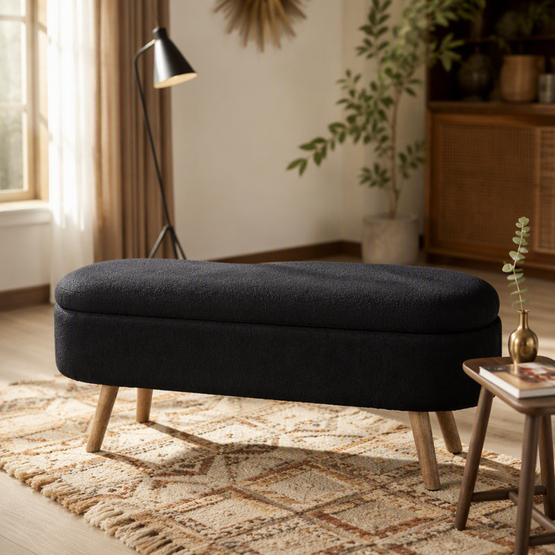 Banc de rangement avec repose-pieds ovale Luxury, Noir, Noir