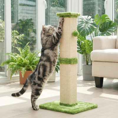 32" Tall Sisal Cat Scratching Post, 10LB Extra Stable No Wobble Heavy Duty Base, Durable Scratch Resistant Iracema For Full Body Stretch, Easy 10-Minute Assembly Space Saving For Indoor Big Cats Kittens