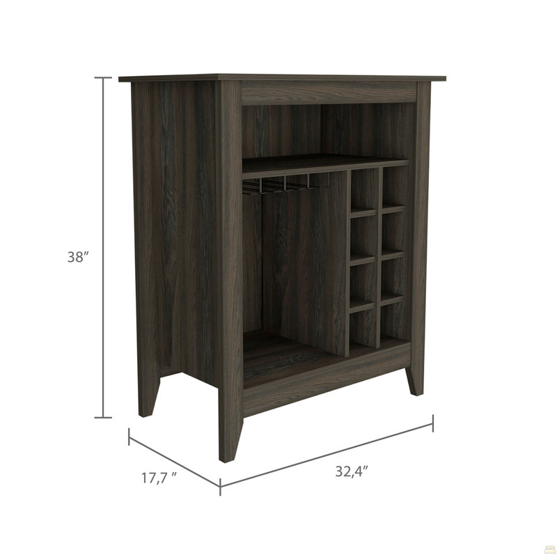 Armoire de bar Essential, une tablette ouverte, six supports à vin intégrés, un tiroir, Brun