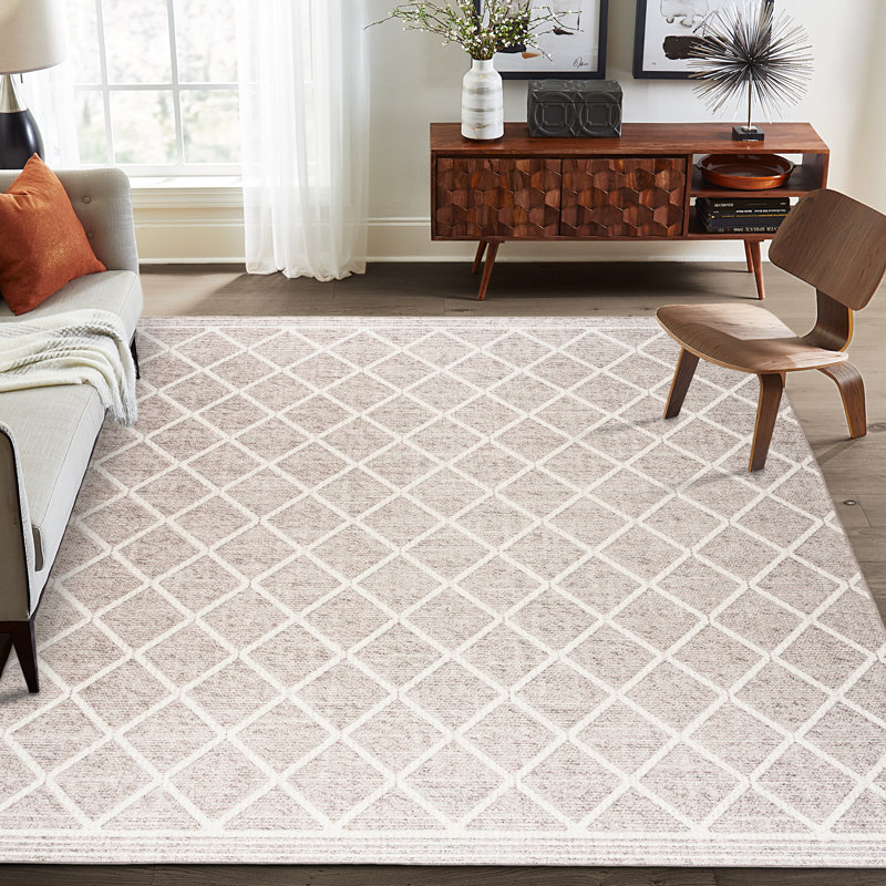 Lusko Tessa Distressed Machine Washable Area Rugs, Rectangle 4' x 6', Beige Ivory