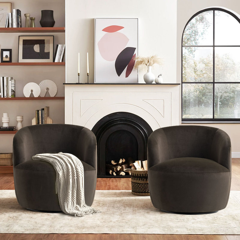 Fauteuil d'appoint pivotant en velours 27 po (ensemble de 2), Velours brun