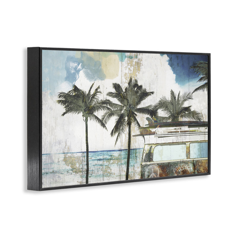 Drap de plage rétro, estampe numérique, design par Sasha, H 12 po x l 18 po, Giclée encadrée noir minuit