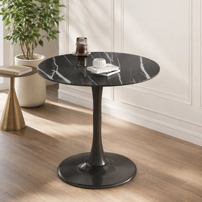 Table de salle à manger ronde 23,6 "/ 31,5", table tulipe piédestal peu encombrante avec plateau en panneau de fibres à densité moyenne et base en métal, table basse moderne pour table de cuisine et de salon