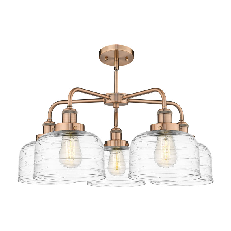 Lustre en verre à 5 lumières Bell, Tourbillon déco transparent, Cuivre antique