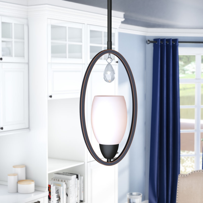 Luminaire suspendu géométrique unique à 1 lumière avec accents de cristal Berenice, Bronze