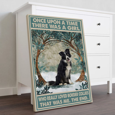 A Girl Who Really Loved Border Collies Gallery Wrapped Canvas - Pet Illustration Decor, Black And Blue Home Decor