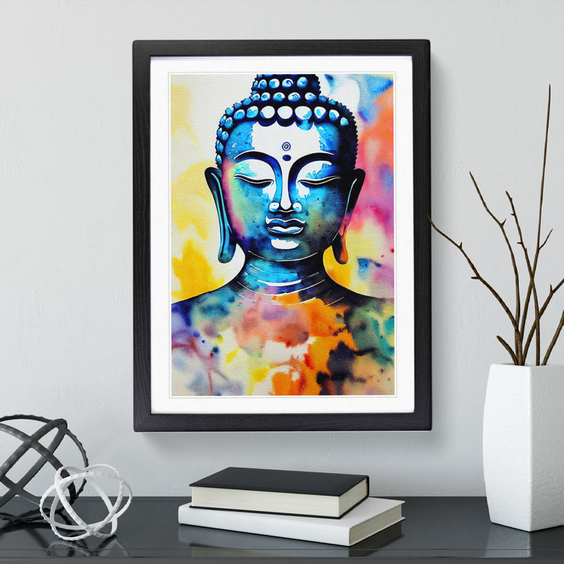 Buddha In Watercolour - Single Picture Frame Print, 64cm H x 46cm W x 2cm D, Black