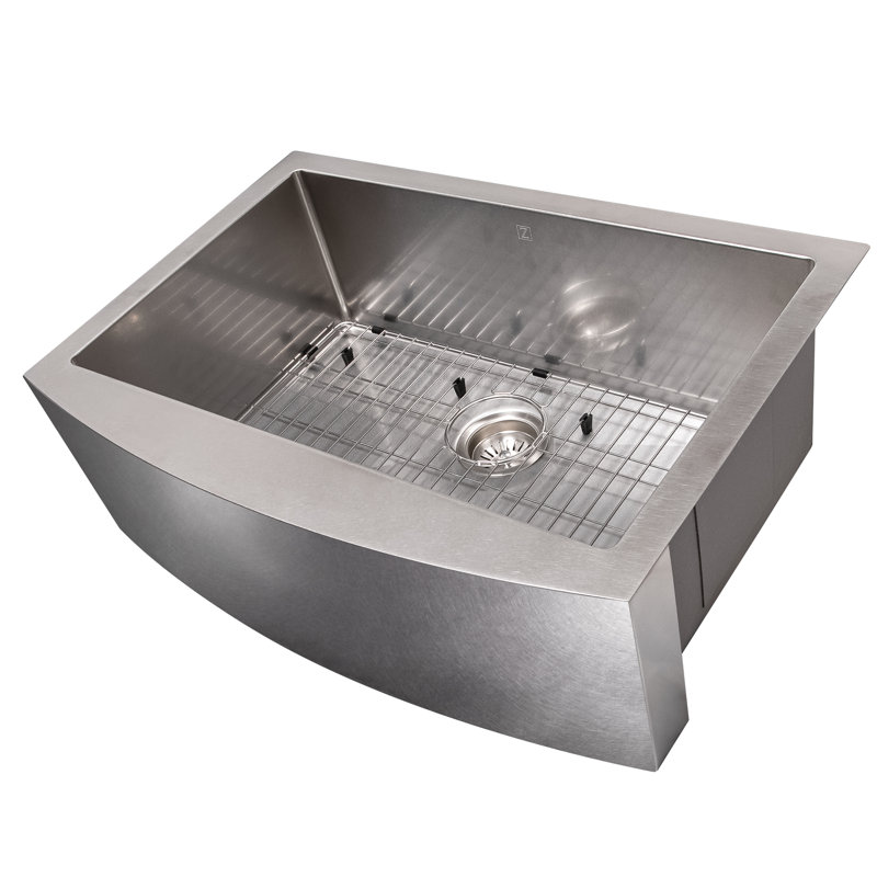 DuraSnow® ZLINE 30" Zermatt Farmhouse Apron Mount Single Bowl Fingerprint Resistant Stainless Steel Kitchen Sink with Bottom Grid