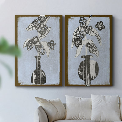 Fleurs graphiques dans un vase III - Toile tendue avec châssis de qualité supérieure - Prêt à être accroché