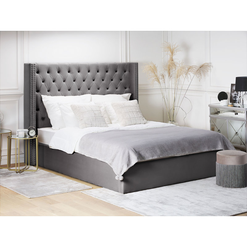 Shala Upholstered Ottoman Storage Bed, Grey, European Kingsize (160 x 200 cm)