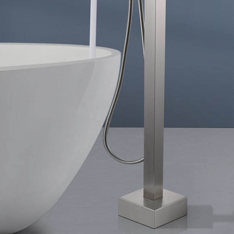 Robinet de baignoire autoportant à poignée simple avec douchette à main Topcraft, nickel brossé, Nickel brossé