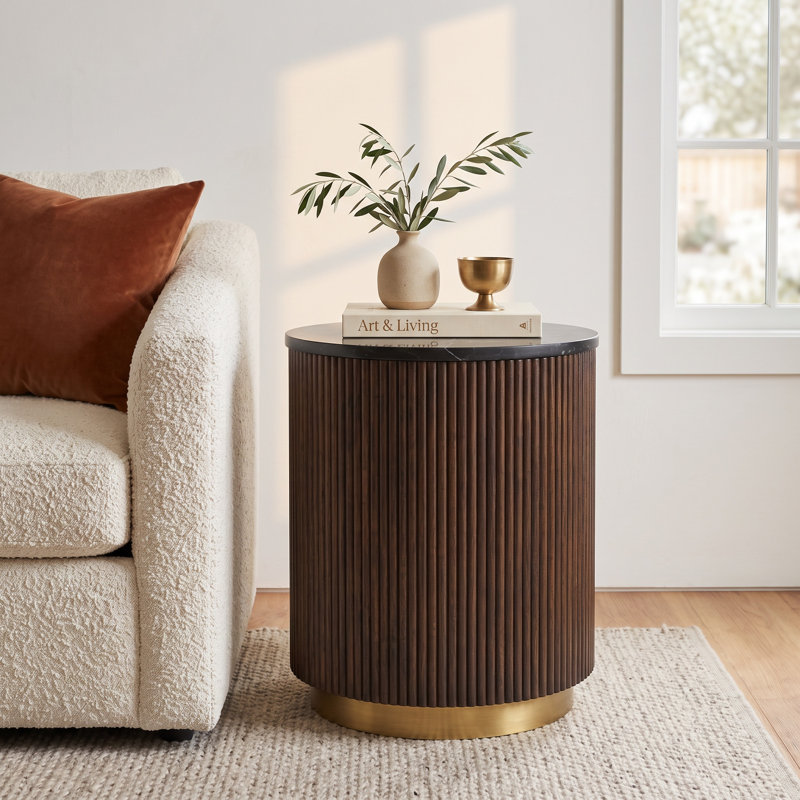 Rylee Modern End Table, Black Top / Dark Brown/Gold Base