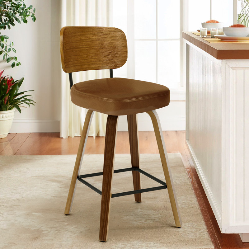 26" Swivel Upholstered Counter Height Bar Stool, Brown