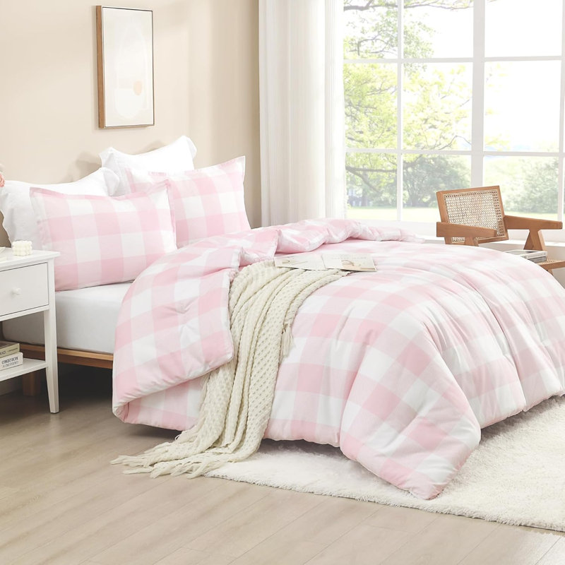 Ensemble d'édredon à carreaux rose Andency double (79 x 90 pouces), ensembles de literie à carreaux Gingham Buffalo