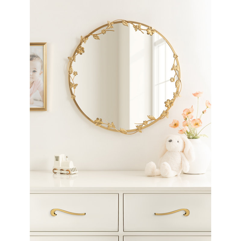 Rosella Round Ornate Metal Wall Mirror, Gold