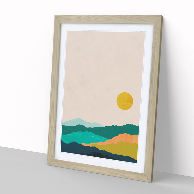Nordic Minimalist Landscape No.3 - Picture Frame Graphic Art, 48cm H x 36cm W x 2cm D, Oak Framed