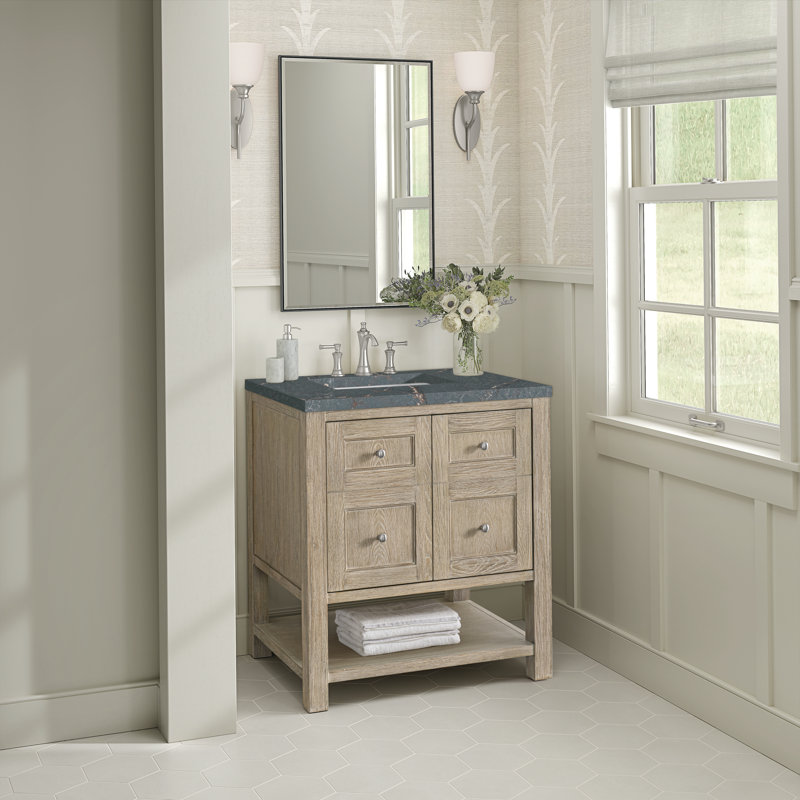 Breckenridge 30'' Single Bathroom Vanity with Top, Whitewashed Oak, 8" Widespread, Parisien Bleu