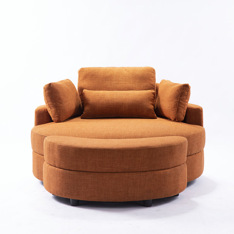 Dashton Upholstered Barrel Chair with Ottoman, Yellow Linen