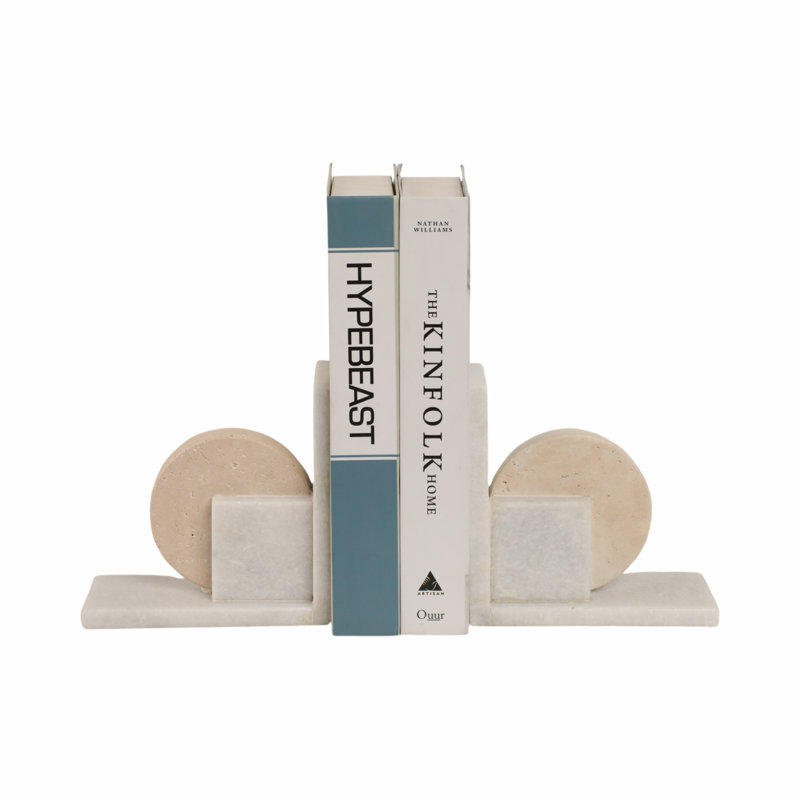Geometric 6" Travertine & Marble Bookends Set