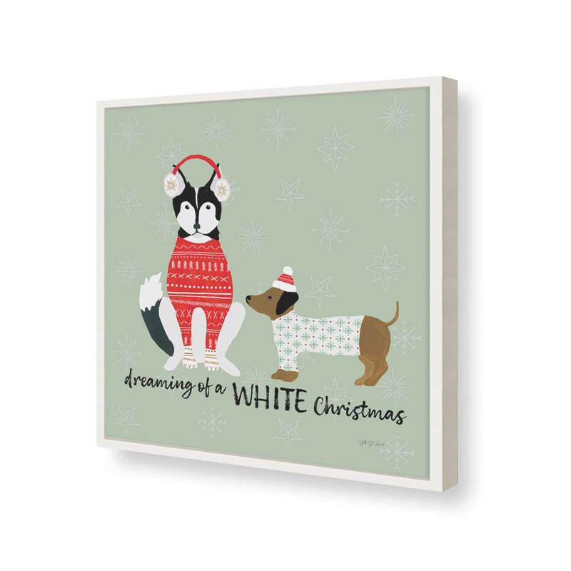 «Puppy It's Cold dehors V» par Yvette St. Amant, reproduction d'art, H 36 po x l 36 po, Blanc