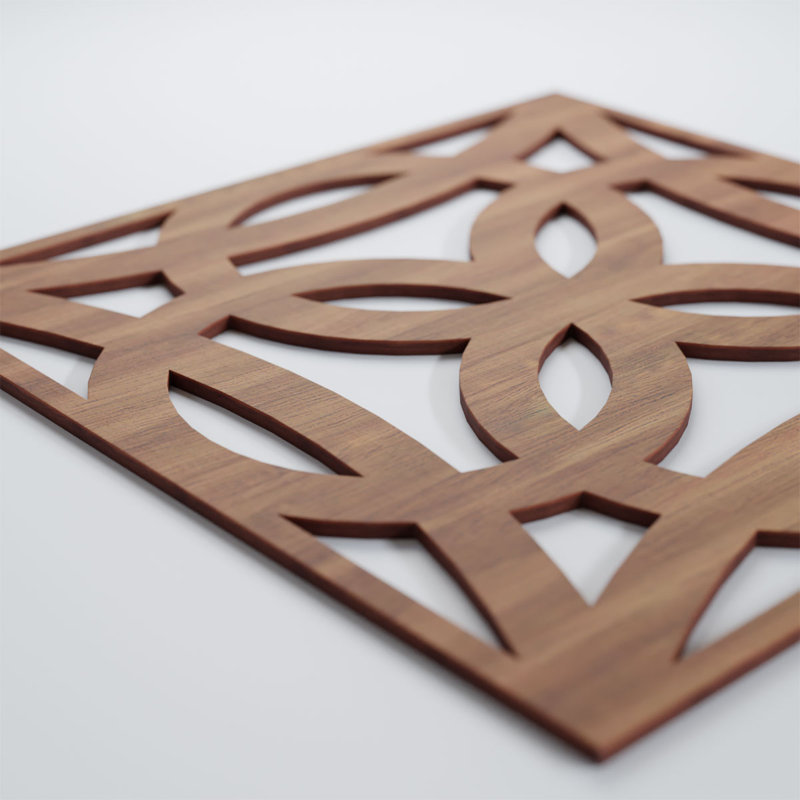 Baytown Decorative Fretwork Wood Wall Panels, Walnut, 23 3/8"H x 23 3/8"W x 3/8"D