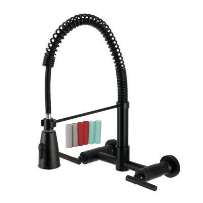 Kingston Brass Kaiser Double-Handle Wall-Mount Pre-Rinse Bridge Kitchen Faucet
