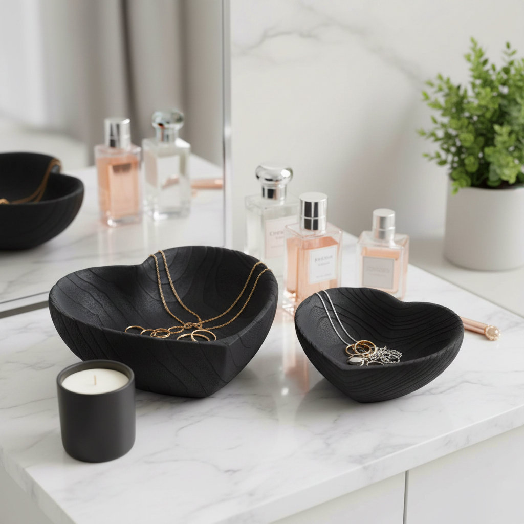 Akshaye Set of 2 Heart-Shaped Paulownia Wood Bowls - Handcrafted Casual Home Decorative Accent Bowls with Natural Grain for a Stylish and Versatile Display in Any Space Union Rustic 