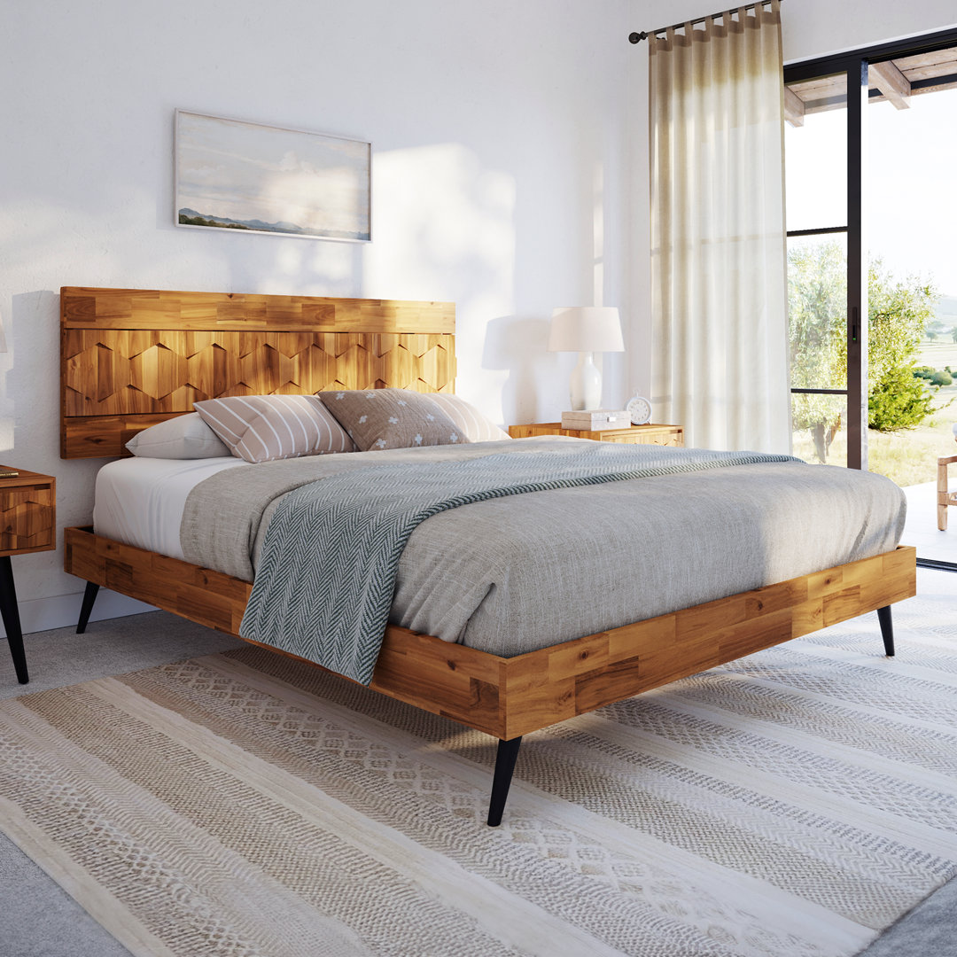 Georgina Solid Wood Platform Bed Frame with Headboard, Mid Century Geometric Pattern Corrigan Studio® 