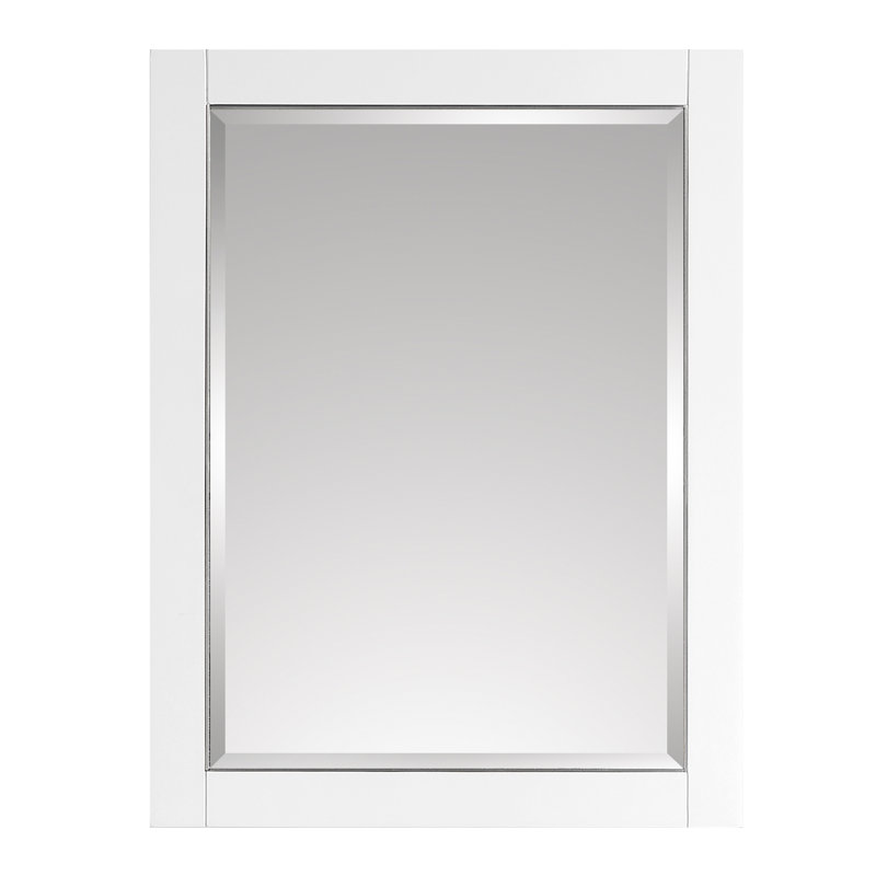 Mason Rectangle Solid Wood Beveled Mirror, White/Silver, 32" H x 24" W
