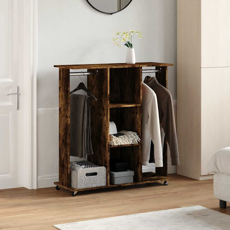 Wardrobe With Wheels 102X38x110 Cm Engineered Wood, Rustic Brown
