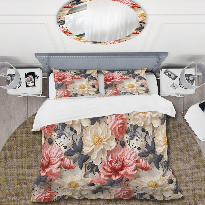 Ensemble de housse de couette Soft Color Floral Garden Beauty IV, Housse de couette pour grand lit et 2 taies décor