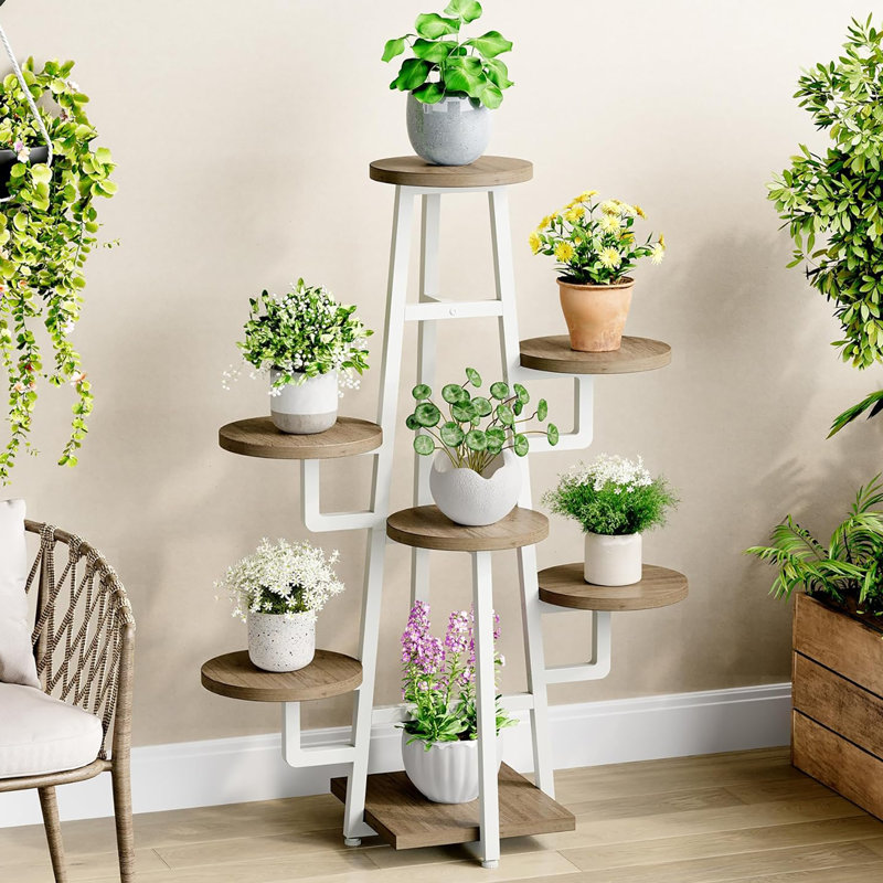 Support pour plante à 7 niveaux, idéal pour le salon, le balcon et le jardin, créez un espace vert privé dans le coin, Blanc