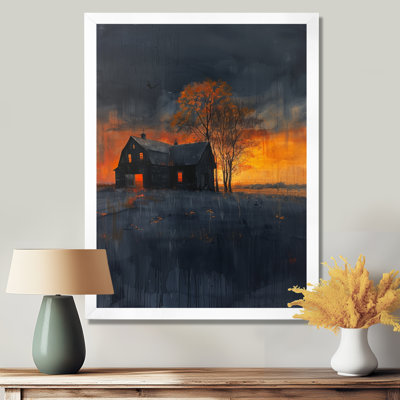 «Yellow Blue Autumn Autumn Serenity Sunset Barn», reproduction d'art murale grange